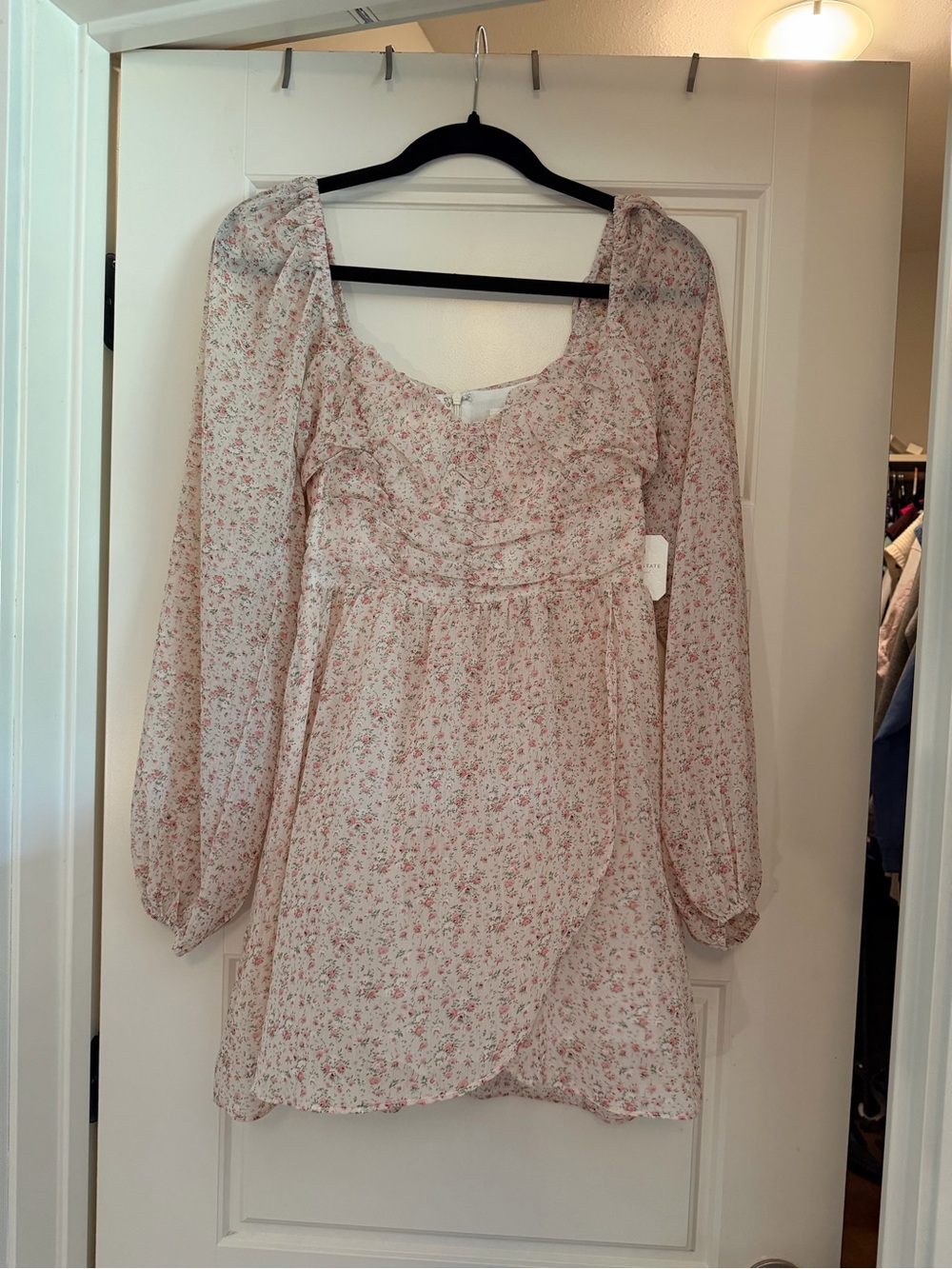 Altar'd State Blush Floral Long-Sleeve Ruffle Mini Dress